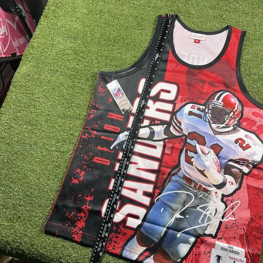 Men's Atlanta Falcons Deion Sanders Mitchell & Ness Red 1989 Tank Top L